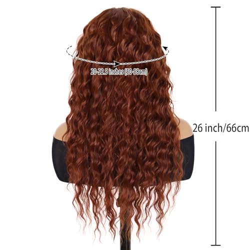 Image of GNIMEGIL Long Curly Dark Copper Wigs for Women Synthetic Auburn Red Wig with Natural Parting Fluffy Big Volume Wig Cosplay Halloween Costume Themed Parties and Daily Style