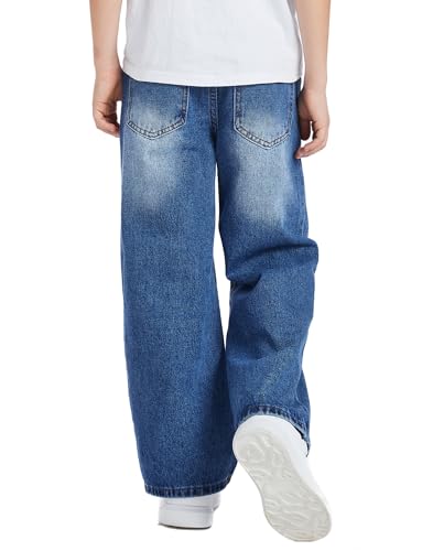SEAUR Boys' Wide Leg Jeans Elastic Waist Comfort Denim Trendy Loose Fit Pants for School & Play Ages 5-13 5