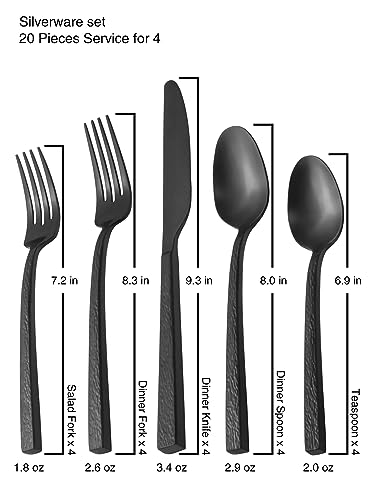 Alata-Ripple-20-Piece-Black-Silverware-Set-Stainless-Steel-Flatware-SetService-for-4Cutlery-SetDishwasher-Safe
