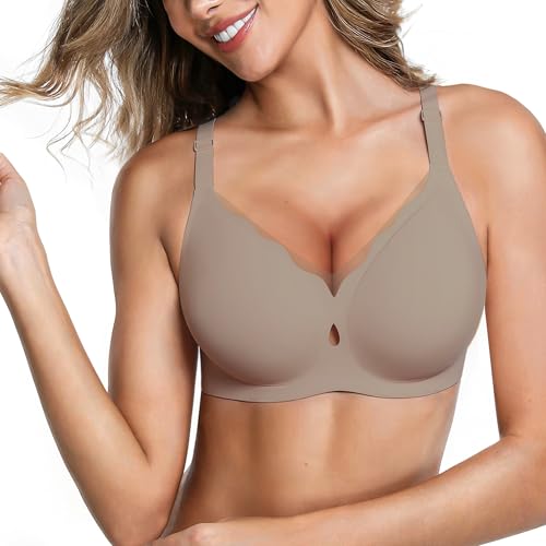 Image of LUCKMEEY Womens Wireless Push Up Bras Sexy V Mesh Supportive Seamless T-Shirt Bra No Underwire (U-Back & Crossback)
