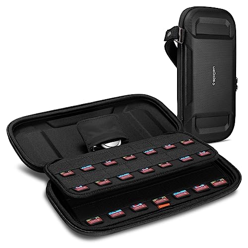 Spigen Rugged Armor Pro Game Card Cartridge Case for Nintendo Switch & Switch OLED, Micro SD Cards, Portable Hard Shell Pouch Travel Storage Switch Game Card Case Compatible with AirTag – Black