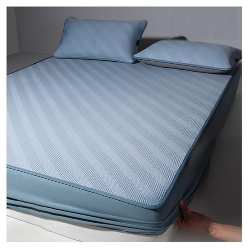 Drap en soie glacée rafraîchissant bleu pour lit double king size en été