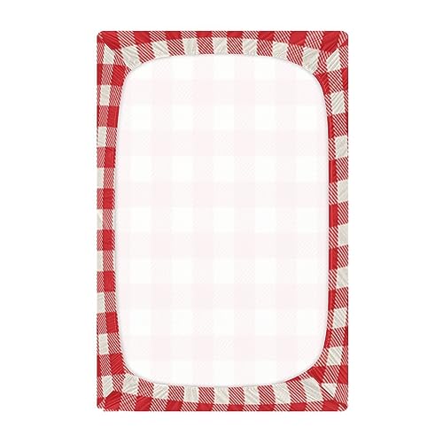 Image of White Red Tartan Plaid Pattern Boys Girls Bassinet Sheets Gingham Baby Cribs Sheets Play Sheets Playard Sheet Toddler Stretchy Bed Sheet for Baby Kids Halloween M