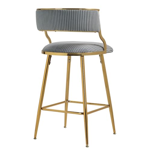 Butacos de Terciopelo Modernos para Isla de Cocina, Set de 2 Sillas Tapizadas con Espaldar y Patas Doradas, Color Gris, para Bar, Pub o Club miniatura 7