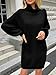 Saodimallsu Damen Strickkleid Oversized Rollkragen Pulloverkleid Langarm Einfarbig Elegant Minikleid Weihnachtskleid Laternenärmeln Weihnachten Winterkleid Schwarz XL