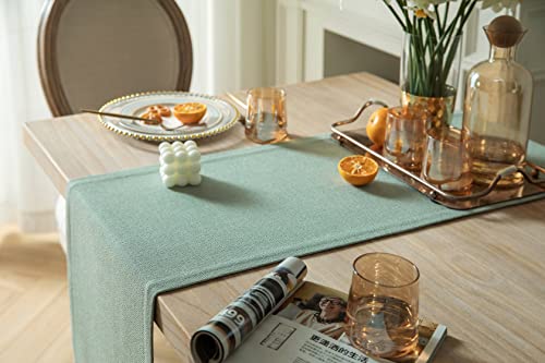 Image of ZeeMart Burlap Style Farmhouse Table Runners 60 Inches Long, Sage Green Rustic Woven Dining Table Runner for Everyday Use, 14x60 Inches, Seafoam