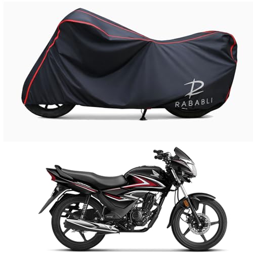Image of Waterproof Bike Body Cover Compatible for | Honda Shine BS6 | Taffeta Fabric, Red Piping Design, Bottom Elastic Fit | Dustproof, Sun UV & Rain Protection for All Bikes