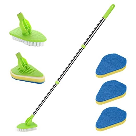 37" Shower Scrubber for Cleaning with Long Handle,2 in 1 Shower Cleaning Brush with 1 Stiff Bristles & 3 Sponge Brush,Adjustable Scrub Brushes Bathroom Scrubber for Tub Floor Tile Wall Bathtub