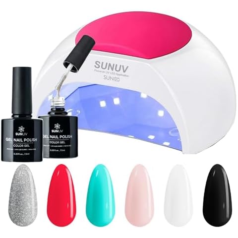 SUNUV 48W UV Light for Nails,UV LED Nail Lamp SUN2C Rose, Hema-Free Gel Nail Polish Kit, 6 Colors Gel Polish Set Cover