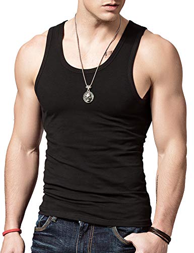 XDIAN Hombre Camisetas de Tirantes Deportes Gimnasio Delgado Ajuste Tramo Casual Algodón Camisetas de Tirantes (XXXL, Black)