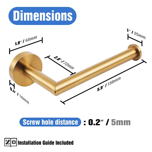 Hitslam Brushed Gold Toilet Paper Holder Wall Mount Sus 304 Stainless Steel Brushed Brass Toilet Roll Holder Waterproof Rotateproof Toilet Tissue Holder For Bathroom #TOP1