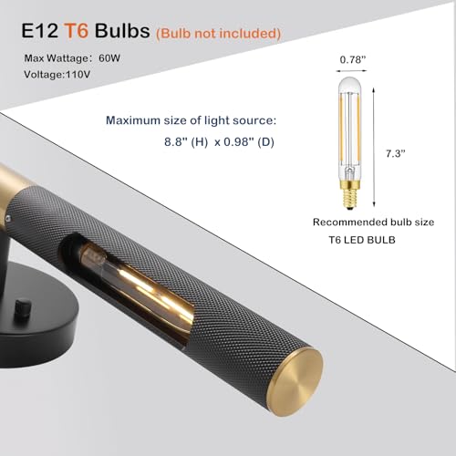 Image of Modern Picture Light 24 inches Brushed Brass Gold Black Wall Sconce with Knurled Texture Cylinder Metal Shades Rotatable 360Indoor Wall Lighting Fixture for Bathroom Vanity Lights Bedroom