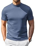 COOFANDY Mens Mock Turtleneck Sweater Short Sleeve 2026 Stylish Slim Fit Fashion Basic Underwear Misty Blue