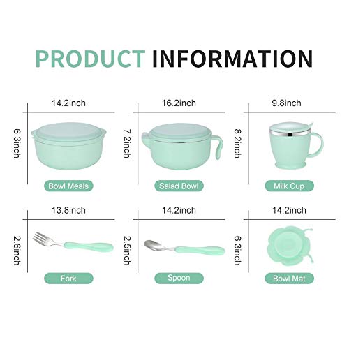 Children\'s Dinnerware Set, TOPBOOC Toddler Dinning Set,BPA Free Kids Tableware Include Bowl, Water Bottle, Suction Plate and Utensil Set Spoon and Fork(Green)