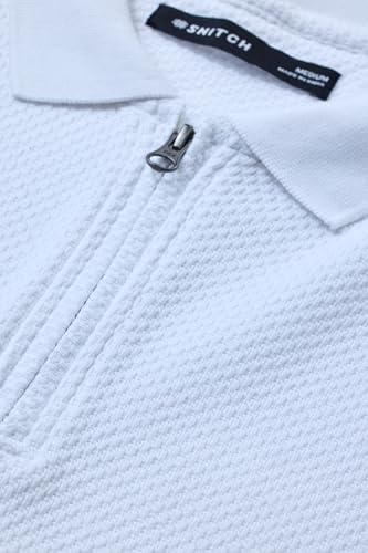 Image of SNITCH Men's Polo T-Shirt | Textured Design & Zipper Closure | 100% Cotton Fabric, Breathable & Durable | Regular Fit, Casual Wear
