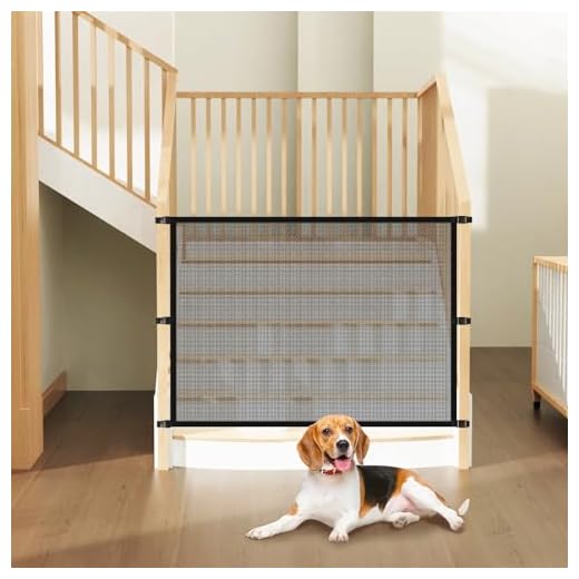 Dog Pet Mesh Gate Stairs - Baby Safety Barrier Gates for Stairway - No Drilling Puppy Gates for Indoor - Banister to Banister Baby Gates for Stairs