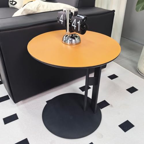 Artloge Beistelltisch Runder Sofatisch C-Form, Kleiner Beistelltisch stylischer Kaffeetisch Luxus Kratzfestes Leder, Wohnzimmertisch mit Metallgestell für Couch und Sofa 46×46×50 cm, Orange