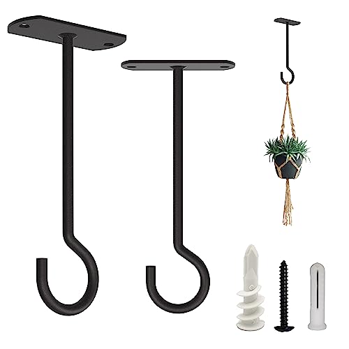 NACETURE Ceiling Hooks Heavy Duty 2 Pack - Plant Hooks for Ceiling Hanging Hook for Hanging Basket Hook, Light, Bird Feeders, Wind Chimes Décor Indoor & Outdoor (Black, 5 Inch 2 Pack)