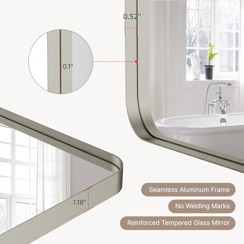 Image of 36 inchx30 inch Bathroom Vanity Mirror for Wall Aluminum Framed Farmhouse Rectangle | Anti-Rust, HD Reflection Anti-Desilvering, Distortion Free, Tempered and Shatter-Proof Wall Mounted Mirror, Brushed Nickel