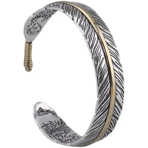 Bracelet manchette plume pour homme avec finitions ciselées ajustables