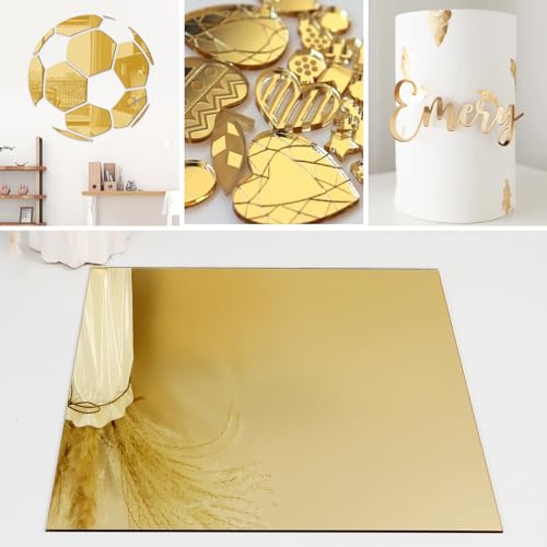 Image of Gold Mirror Acrylic Sheets, 3 Pack 12 inch x 12 inch Square Acrylic Sheets 1 /8 inch Thick (3mm) Rigid Tinted Mirror Acrylic Plastic Sheets for Cutting, Laser Cutting and Engraving