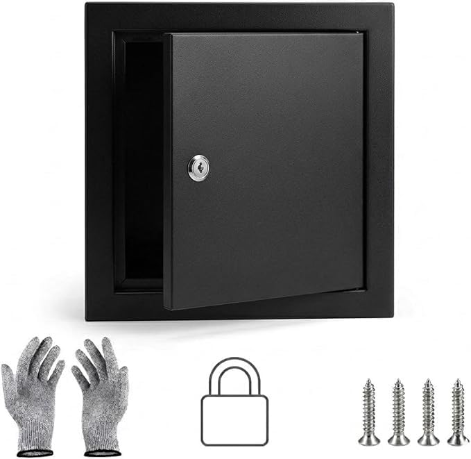 Paneles yeso con puerta de acceso metalizada en color negro y cierre hermético