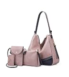 myfriday 4Pcs Large Hobo Shoulder Bag Set for Women, Faux Leather Tote Handbag with Trendy Crossbody Bags & Small Card Purse (Pink)