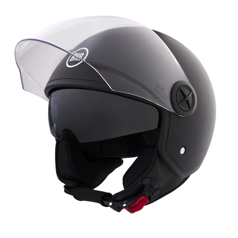 BHR Casco Demi-Jet, Casco Scooter 840 Dual Shield, Doble Visera | Homologado ECE 22.06, Visor Solar Integrado y Cierre Micrométrico, Ideal para Ciudad, Hombre y Mujer, Casco Moto y Ciclomotor