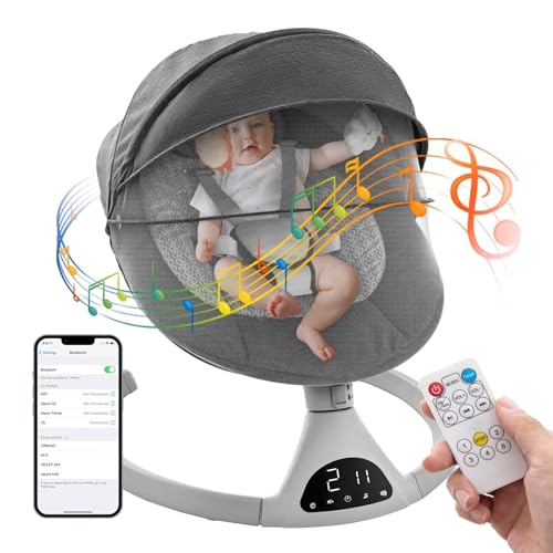 Soobaby Baby Swing for Infants,baby Bouncer for Babies,Portable Swing for Baby Boy Girl,Indoor Baby Rocker with 5 Sway Speeds,Music and Bluetooth (Dark Gray)