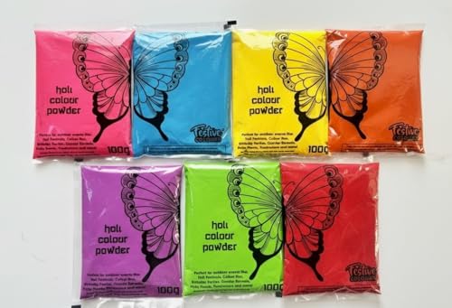 Festive Colours 7 polvos de colores Holi de 100 g para carrera de color, revelación de género y arte variado