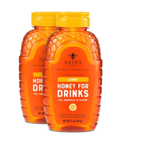 Nate's Lemon Honey for Drinks - Made with 100% Pure Honey and Lemon - 12 oz Squeeze Bottle - Great for Iced or Hot Tea, Cocktails, and Mocktails (Pack of 2)