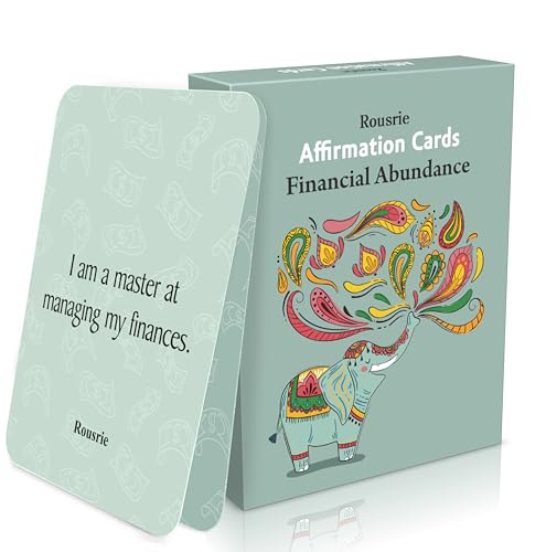 Rousrie Positive Affirmations Cards, 52 Cards for Women, Inspirational Daily Affirmation Card for Women Self Care and Meditation, Unique Motivational Gift (Financial Abundance)