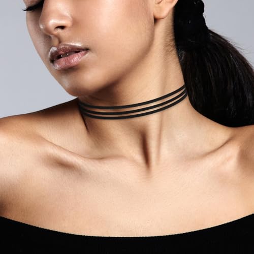 TIESOME 6 Stück Schwarzes Choker Set Für Damen, Schwarzes Samt Set Mehrlagige Klassische Choker Halskette Verstellbare Schwarze Gothic Halskette Für Damen Tanzen Halloween Geburtstagsparty