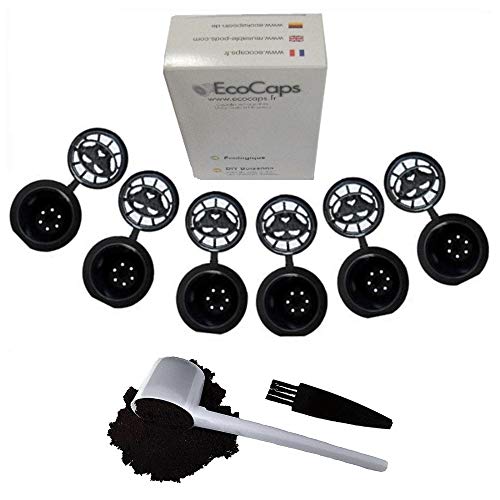 ECOCAPS, 6 capsules rechargeables pour Nespresso + Brosse et Cuillère Cover