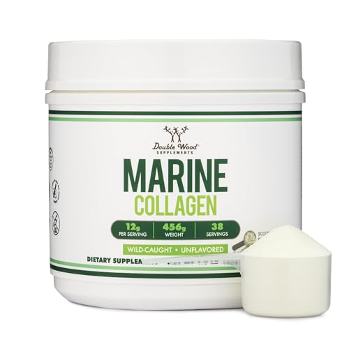 Double Wood Supplements Marine Collagen Powder (1 LB / 16 OZ of Quick Dissolve Marine Collagen Peptides) Wildcaught, Unflavored, Micronized - Scoop Included, No Fillers (38 Servings of 12 Grams Each)