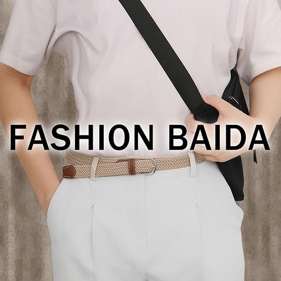 Women's Belts,Womens Stretch Canvas Braided Belt,Womens Belt Casual Braided,Slender Canvas Belt,Ladies Belts for Jeans,Elastic Fabric Woven Stretch Elasticated Belts,2 cm Wide,One Size(2 pcs)4