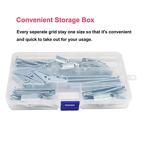 cSeao 22 Pieces Heavy Duty Drywall Ceiling TV Anchors Toggle Bolt Assortment Kit, 1/8" 1/4" 3/16" Spring Loaded Hollow Wall Inserted Bolt Wing Nuts - Image 7