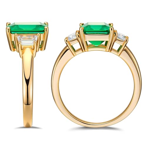 GONA 2.8CT Lab Grown Emerald Ring 8 * 10MM Octagonal Muzo Green Color GRC Certificate 20th Anniversary Gemstone May Birthstone Tarnish-Resistant Silver Rings Engagement Promise Wedding Bands Women4