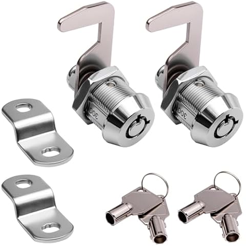 Toolbox Lock Tubular Cam Replacement Lock Hook Cam Keyed Alike (5/8 Inch, Chrome Finish, 2 Pack) Cover