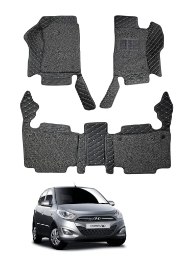 Image of Auto Hub Premium 7D car mat Hyundai i10 (Model: 2010-2015), Luxury Double-Stich 7d Car Floor Mat Complete Set, 100% Waterproof and Washable, Color : Black