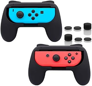 FASTSNAIL Grips Competible with Switch Joy-Con&OLED Model for Controller, Wear-resistant Handle Kit for Switch JoyCons&OLED Model for Controller, 2 Pack with 6 Thumb Grips (Matte Black,Matte Black)