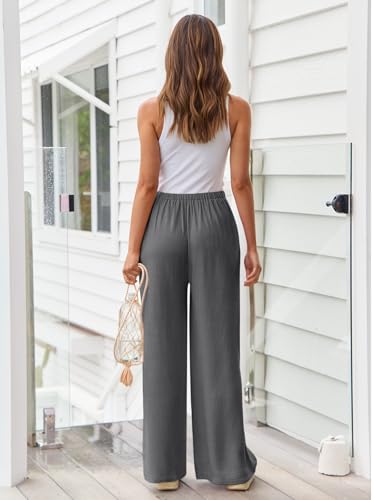 Image of LILLUSORY Women's Linen Summer Palazzo Pants Flowy Wide Leg Beach Pants with Pockets