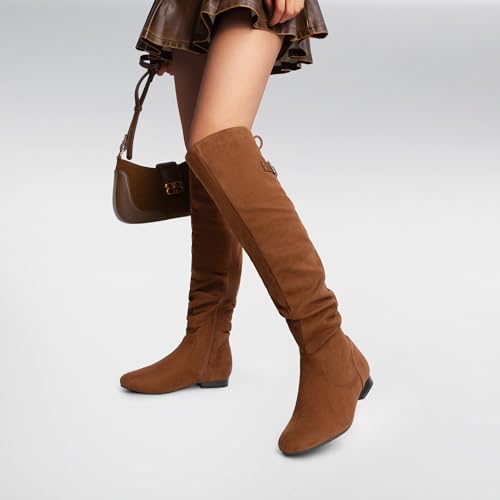 Image of DREAM PAIRS Women's Over The Knee Flats Slouch Thigh Boots | Comfortable Casual Flat Knee High Boots for Daily Walking Vacation