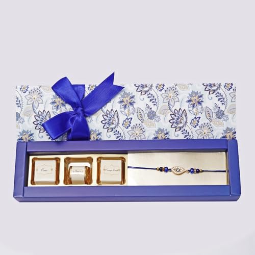 Image of Velvet Fine Chocolates Rakhi Mini Sweets Gift Box | Assorted Chocolates & Evil Eye Rakhi | Perfect Raksha Bandhan Gift | Pack of 1