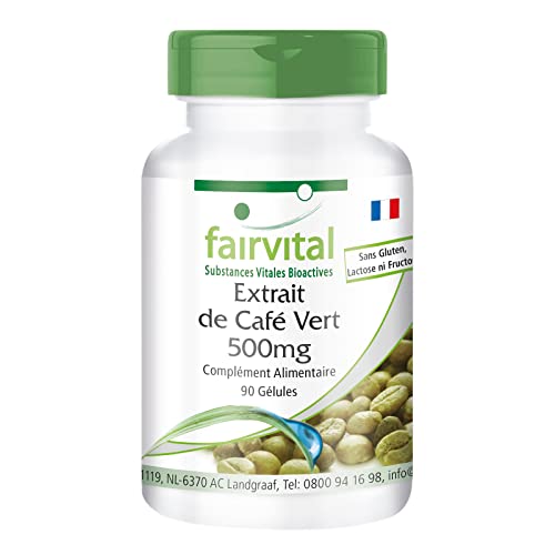 Fairvital | Extrait de café vert 500mg - pour un mois - VEGAN - Fortement dosé - 90 capsules - normalisé à 45% d'acide chlorogénique