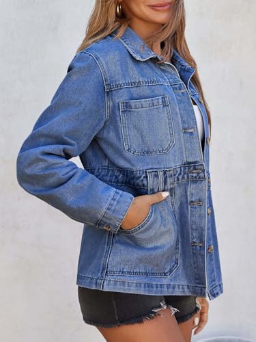 Tankaneo Denim Jacket for Women Distressed Jean Jacket Button Down Oversized Shacket with Pockets 20252