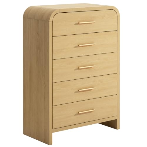 Image of Curved Drawer Dresser for Bedroom with 5 Drawers, 31'' Wide Chest of Drawer
