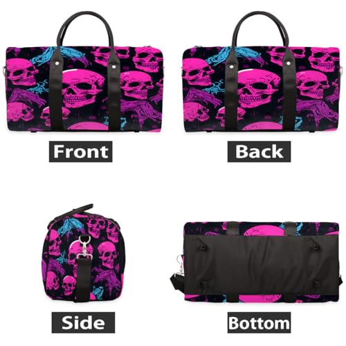 Skull Travel Duffle Bag, Sports Gym Bags for Women Men, Carry On Weekender Overnight Bag, Spooky Skull Workout Hospital Airplane Trips Bag2
