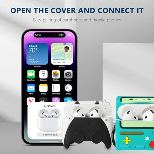 Image of [3Pack]Gedicht for Apple Airpods 4th Generation Case Cover(2024), Cute Cartoon Game Consoles Controller Soft Silicone Protective Cases for Airpods 4 Case with Keychain for Women Men，Black+White+Green