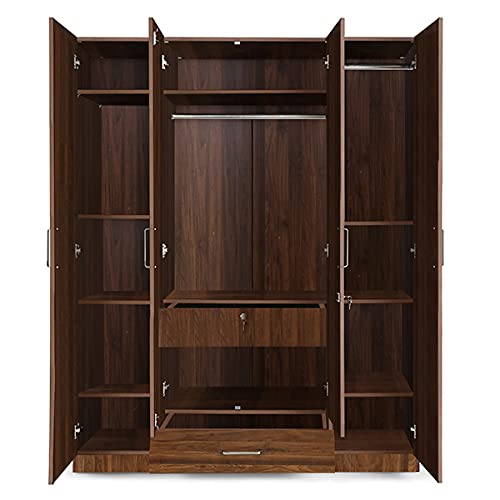 Image of Wakefit Wardrobe | 1 Year Warranty | Engineered Wood Almirah, Cupboard for Clothes Storage | 4 Door, 1 Drawer, 2 Hanging Space | Cashmere - Columbian Walnut